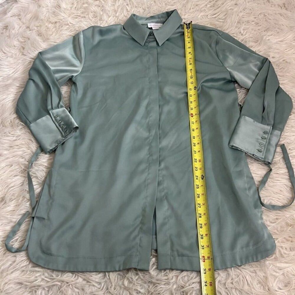 House of Harlow 1960 Revolve Women Blue Green Satin long Sleeve Mini Shirt Dress - Picture 4 of 12